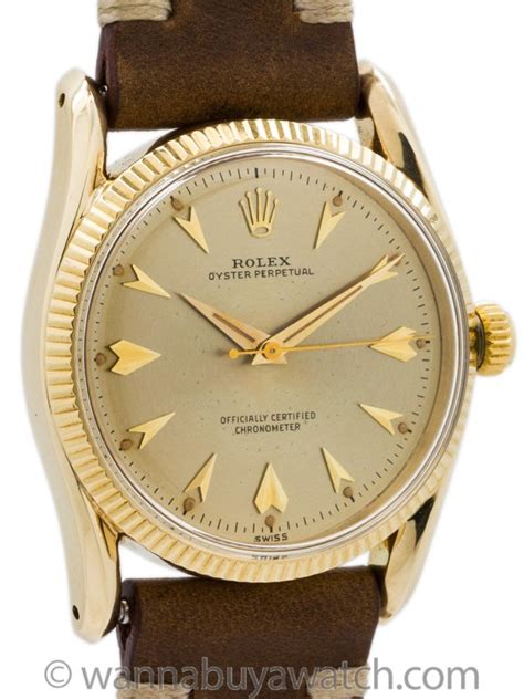 FS 50s Rolex Bombe 6292 in 14KT YG w/ rare gilt chronometer 